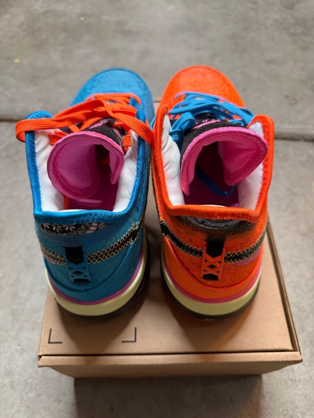 Nike LeBrons Men’s Bright Orange and Cyan Low-Top Sneakers - Picture 3 of 5